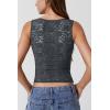 QINSEN Women’s Lace Trim Square Neck Sleeveless Double-Layer Tank Top(Dark Grey)