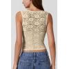 QINSEN Women’s Lace Trim Square Neck Sleeveless Double-Layer Tank Top(Khaki)
