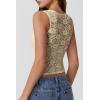 QINSEN Women’s Lace Trim Square Neck Sleeveless Double-Layer Tank Top(Khaki)