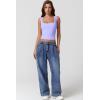 QINSEN Women’s Lace Trim Square Neck Sleeveless Double-Layer Tank Top(Light Purple)