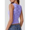 QINSEN Women’s Lace Trim Square Neck Sleeveless Double-Layer Tank Top(Light Purple)