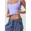 QINSEN Women’s Lace Trim Square Neck Sleeveless Double-Layer Tank Top(Light Purple)