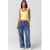 QINSEN Women’s Lace Trim Square Neck Sleeveless Double-Layer Tank Top(Light Yellow)