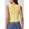 QINSEN Women’s Lace Trim Square Neck Sleeveless Double-Layer Tank Top(Light Yellow)
