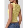 QINSEN Women’s Lace Trim Square Neck Sleeveless Double-Layer Tank Top(Light Yellow)