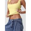 QINSEN Women’s Lace Trim Square Neck Sleeveless Double-Layer Tank Top(Light Yellow)