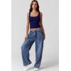 QINSEN Women’s Lace Trim Square Neck Sleeveless Double-Layer Tank Top(Navy)