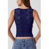 QINSEN Women’s Lace Trim Square Neck Sleeveless Double-Layer Tank Top(Navy)