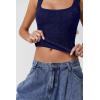 QINSEN Women’s Lace Trim Square Neck Sleeveless Double-Layer Tank Top(Navy)