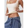 QINSEN Women’s Lace Trim Square Neck Sleeveless Double-Layer Tank Top(Off-white)
