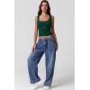 QINSEN Women’s Lace Trim Square Neck Sleeveless Double-Layer Tank Top(Pine Green)