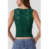 QINSEN Women’s Lace Trim Square Neck Sleeveless Double-Layer Tank Top(Pine Green)