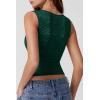 QINSEN Women’s Lace Trim Square Neck Sleeveless Double-Layer Tank Top(Pine Green)