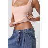 QINSEN Women’s Lace Trim Square Neck Sleeveless Double-Layer Tank Top(Pink)