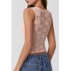 QINSEN Women’s Lace Trim Square Neck Sleeveless Double-Layer Tank Top(Pink)