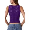 QINSEN Women’s Lace Trim Square Neck Sleeveless Double-Layer Tank Top(Purple)