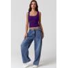 QINSEN Women’s Lace Trim Square Neck Sleeveless Double-Layer Tank Top(Purple)