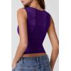 QINSEN Women’s Lace Trim Square Neck Sleeveless Double-Layer Tank Top(Purple)