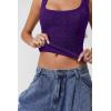 QINSEN Women’s Lace Trim Square Neck Sleeveless Double-Layer Tank Top(Purple)