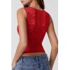 QINSEN Women’s Lace Trim Square Neck Sleeveless Double-Layer Tank Top(Red)