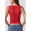 QINSEN Women’s Lace Trim Square Neck Sleeveless Double-Layer Tank Top(Red)