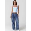 QINSEN Women’s Lace Trim Square Neck Sleeveless Double-Layer Tank Top(Sky Blue)