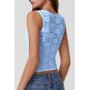 QINSEN Women’s Lace Trim Square Neck Sleeveless Double-Layer Tank Top(Sky Blue)