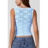 QINSEN Women’s Lace Trim Square Neck Sleeveless Double-Layer Tank Top(Sky Blue)