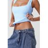 QINSEN Women’s Lace Trim Square Neck Sleeveless Double-Layer Tank Top(Sky Blue)