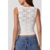 QINSEN Women’s Lace Trim Square Neck Sleeveless Double-Layer Tank Top(White)