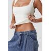 QINSEN Women’s Lace Trim Square Neck Sleeveless Double-Layer Tank Top(White)