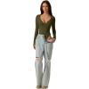 QINSEN Women’s Long Sleeve Bodysuit V Neck Body Suits Seamed Cup Going Out Tops Shirt(Army Green)