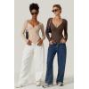 QINSEN Women’s Long Sleeve Bodysuit V Neck Body Suits Seamed Cup Going Out Tops Shirt(Coffee Bean)