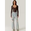 QINSEN Women’s Long Sleeve Bodysuit V Neck Body Suits Seamed Cup Going Out Tops Shirt(Coffee Bean)