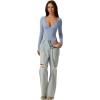 QINSEN Women’s Long Sleeve Bodysuit V Neck Body Suits Seamed Cup Going Out Tops Shirt(County Blue)