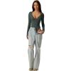 QINSEN Women’s Long Sleeve Bodysuit V Neck Body Suits Seamed Cup Going Out Tops Shirt(Dark Green)