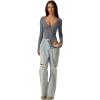 QINSEN Women’s Long Sleeve Bodysuit V Neck Body Suits Seamed Cup Going Out Tops Shirt(Grey)