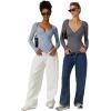 QINSEN Women’s Long Sleeve Bodysuit V Neck Body Suits Seamed Cup Going Out Tops Shirt(Grey)