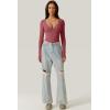 QINSEN Women’s Long Sleeve Bodysuit V Neck Body Suits Seamed Cup Going Out Tops Shirt(Merlot)