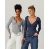 QINSEN Women’s Long Sleeve Bodysuit V Neck Body Suits Seamed Cup Going Out Tops Shirt(Navy Blue)