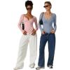 QINSEN Women’s Long Sleeve Bodysuit V Neck Body Suits Seamed Cup Going Out Tops Shirt(Pink)