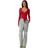 QINSEN Women’s Long Sleeve Bodysuit V Neck Body Suits Seamed Cup Going Out Tops Shirt(Red)