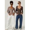 QINSEN Women’s Long Sleeve Bodysuit V Neck Body Suits Seamed Cup Going Out Tops Shirt(Rose Taupe)