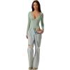 QINSEN Women’s Long Sleeve Bodysuit V Neck Body Suits Seamed Cup Going Out Tops Shirt(Smoke Green)