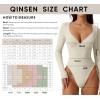 QINSEN Women’s Long Sleeve Bodysuit V Neck Body Suits Seamed Cup Going Out Tops Shirt(Splashed Whit)