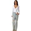 QINSEN Women’s Long Sleeve Bodysuit V Neck Body Suits Seamed Cup Going Out Tops Shirt(White)