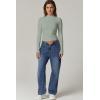 QINSEN Womens Mock Neck Long Sleeve Shirt Double Lined Basic Tees Side Ruched Going Out Crop Tops(Army Green(seagrass Green))