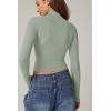 QINSEN Womens Mock Neck Long Sleeve Shirt Double Lined Basic Tees Side Ruched Going Out Crop Tops(Army Green(seagrass Green))