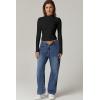 QINSEN Womens Mock Neck Long Sleeve Shirt Double Lined Basic Tees Side Ruched Going Out Crop Tops(Black)
