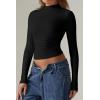 QINSEN Womens Mock Neck Long Sleeve Shirt Double Lined Basic Tees Side Ruched Going Out Crop Tops(Black)